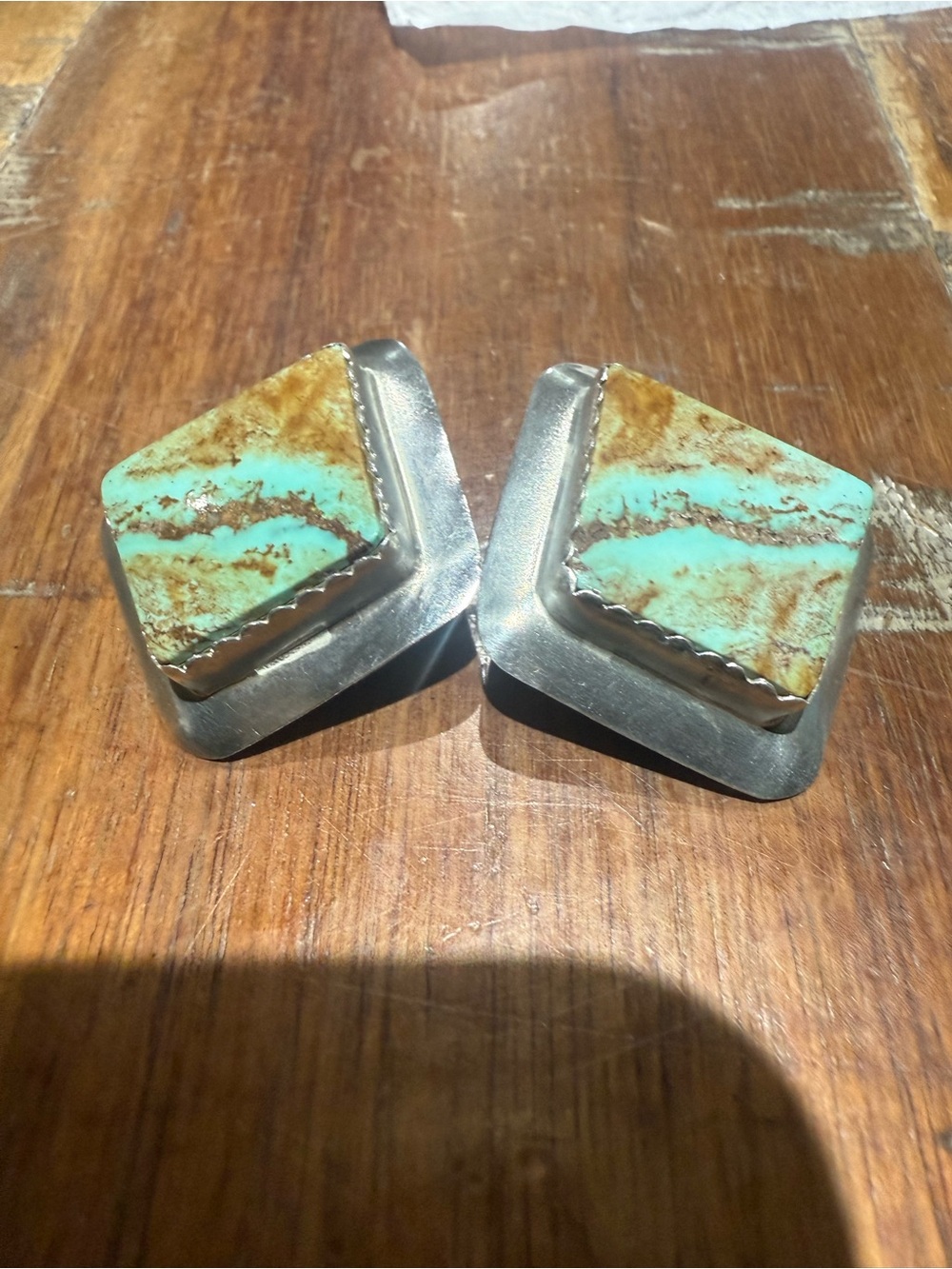 Sterling Square Disc Stud Earrings - turquoise amazing large